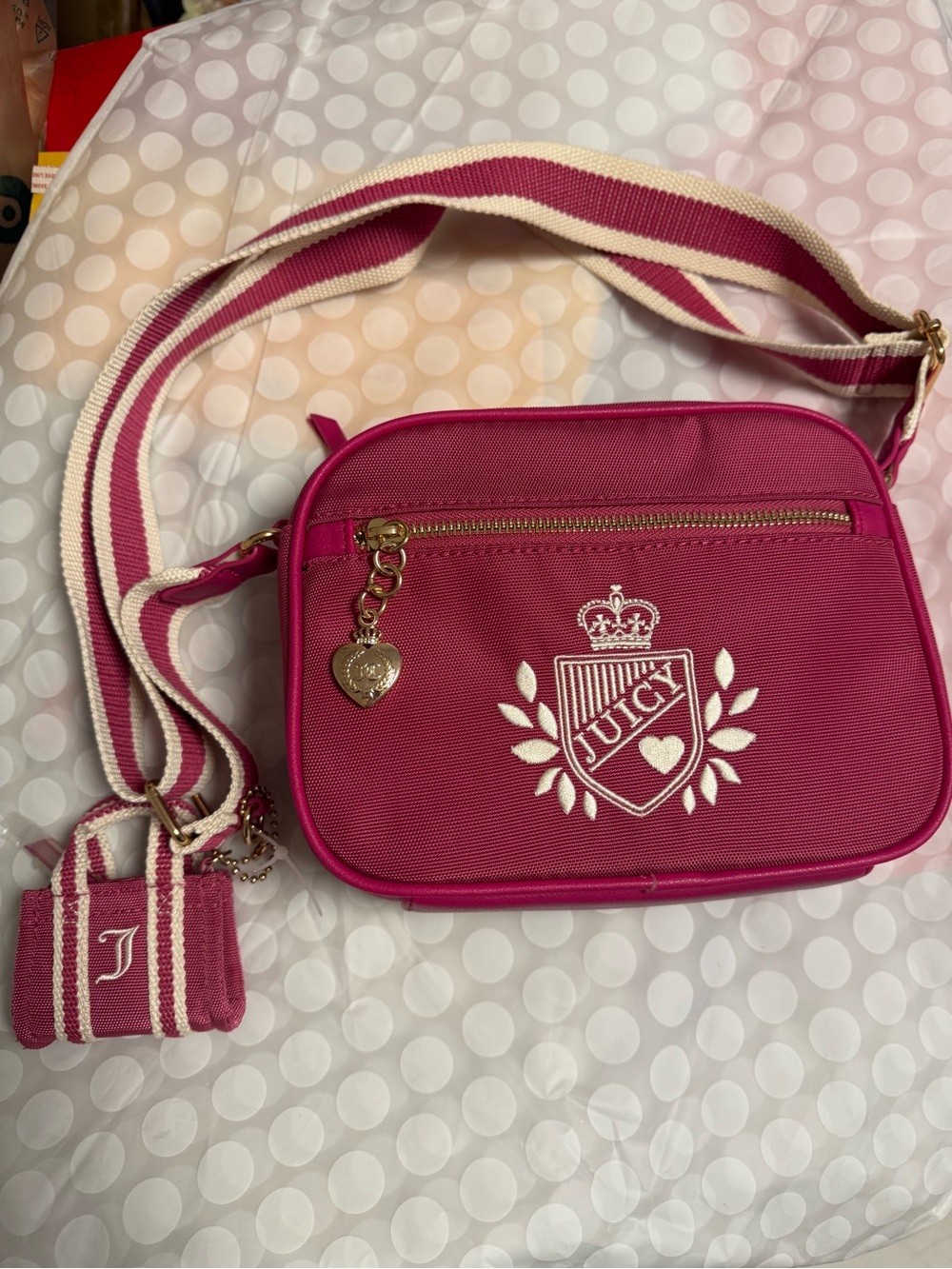 Juicy Couture Hot Pink Crossbody with Striped Strap